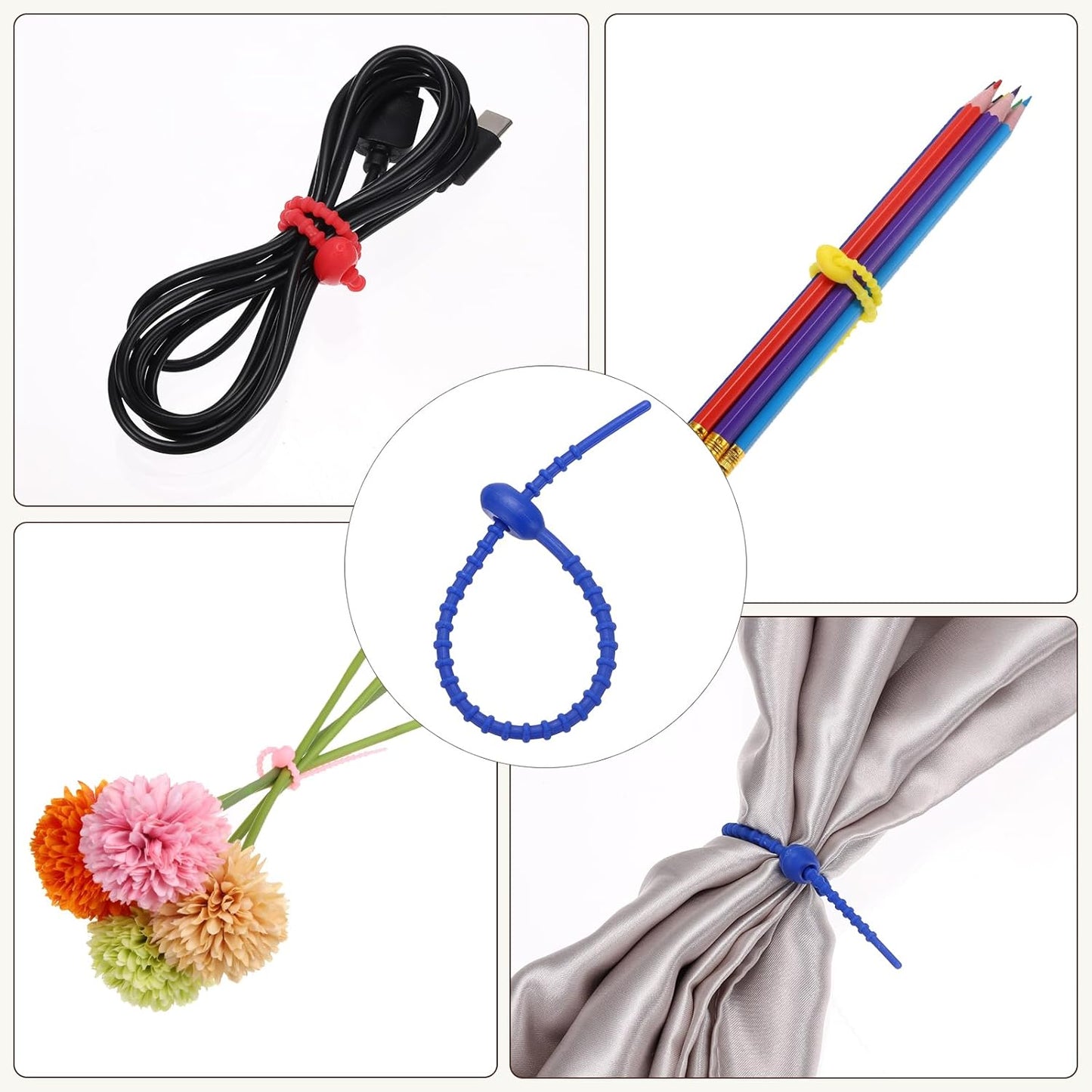 PATIKIL 8 Inch Silicone Cable Ties, 20pcs Rubber Reusable Twist Zip Ties Organizer for Home Office Kitchen Food bags Wires Adjustable Bag Clip, Dark Blue