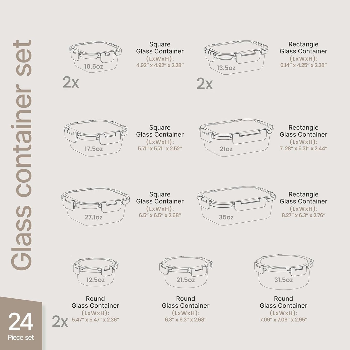 Bakken Borosilicate Glass Food Storage Containers with Lids 24 Pieces, BPA-Free Stackable Lunch & Leftover Containers, Microwave, Freezer & Dishwasher Safe, 100% Airtight Leak-Proof, Aqua