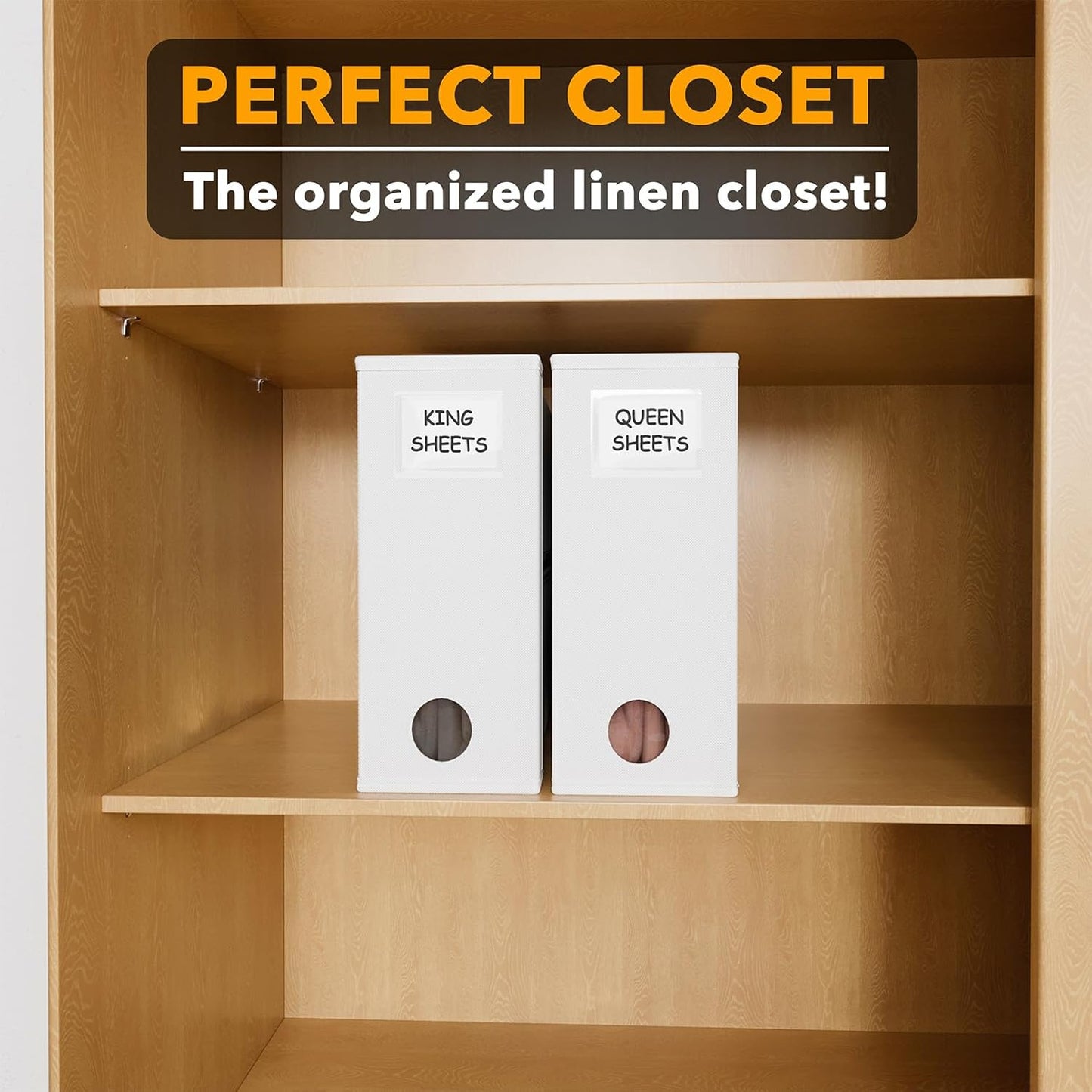 SpaceAid 2 Pack Bed Sheet Organizers and Storage, Foldable Sheet Organizer for Linen Closet, Sheets Set Folder Keeper with Window XL (Queen & King Size) Organizing Bedding Container, White