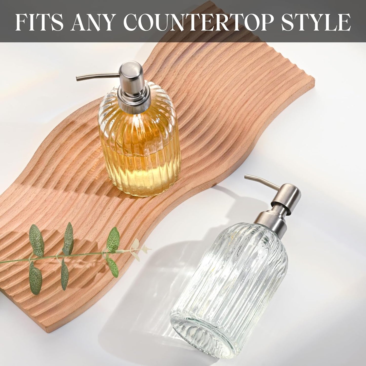 Clear Glass Soap Dispenser with 304 Rustproof Stainless Steel Pump 18oz for Kitchen and Bathroom Hand Soap Dispneser Bottle