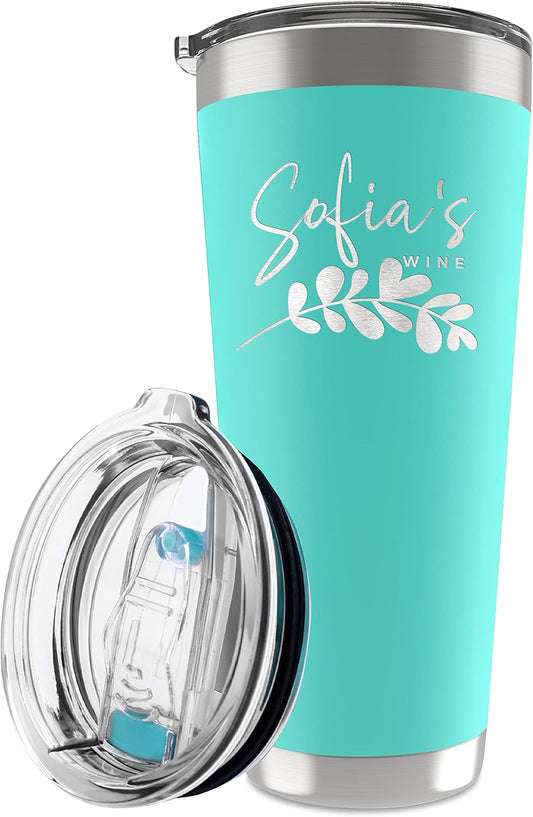 Be Burgundy Personalized Tumbler with Engraved Name - 12 Designs, 30 Oz Coffee Tumbler with Slider Lid, Teal, Double Wall Insulated - Gift for Mom, Women, Personalized Gift for Her