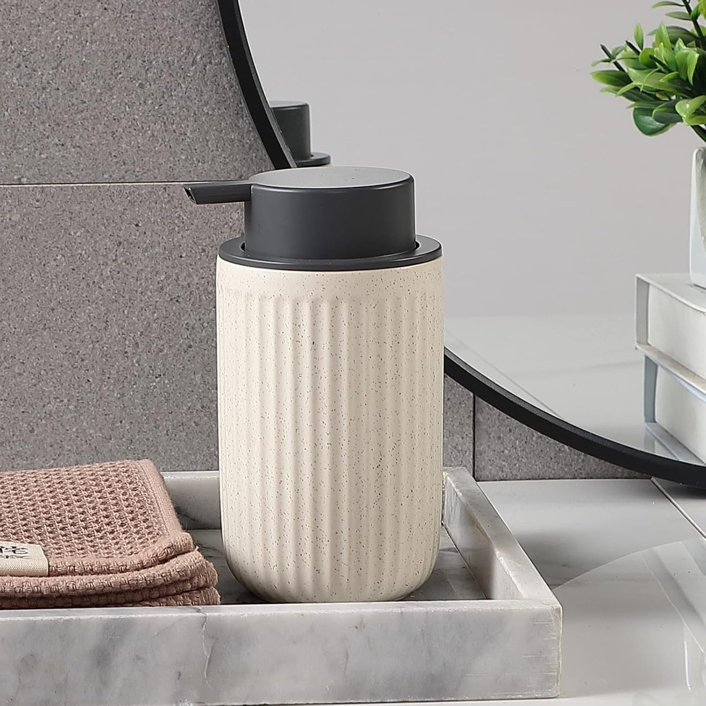 Beige Ceramic Soap Dispenser Set - Modern Refillable Hand Soap Dispenser With Pump for Bathroom, Kitchen, Farmhouse Decor - 2 Pack