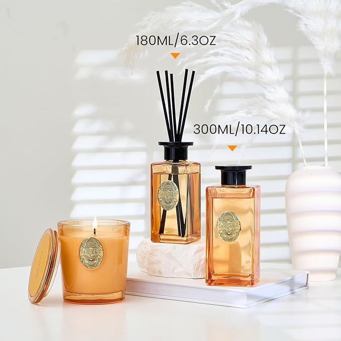 M&SENSE 10.14 oz Large Reed Diffuser Set | Cinnamon Vanilla Scent Oil Diffuser with Sticks |Hotel Collection Non-Toxic Essential Oil |for Bedroom Bathroom Living Room