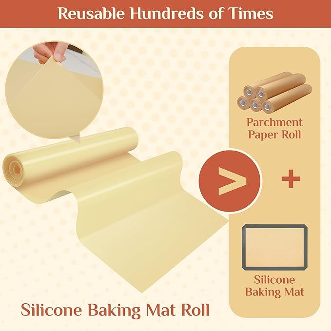 Silicone Baking Mat, 24 IN x 6 FT Free Cutting Baking Sheet,Non-Stick Reusable Dough & Pastry Mat,Non-Slip Silicone Mat Roll for Air Fryer Liner,Freeze Dryer,Oven Baking Pan,Kitchen Counter