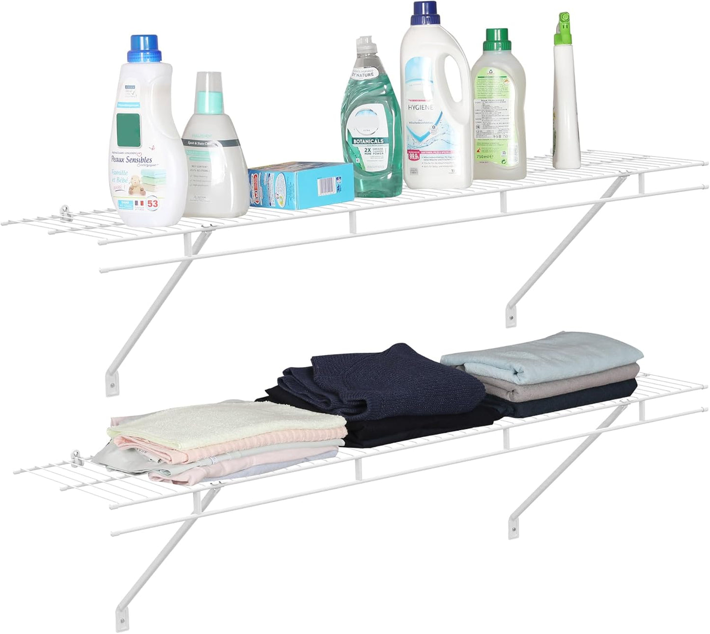 HAUSHOF Closet Shelves Wall Mounted 4-Pack, 4 ft x 12in White Wire Shelving for Laundry Room, Closet, Basement Organization and Storage