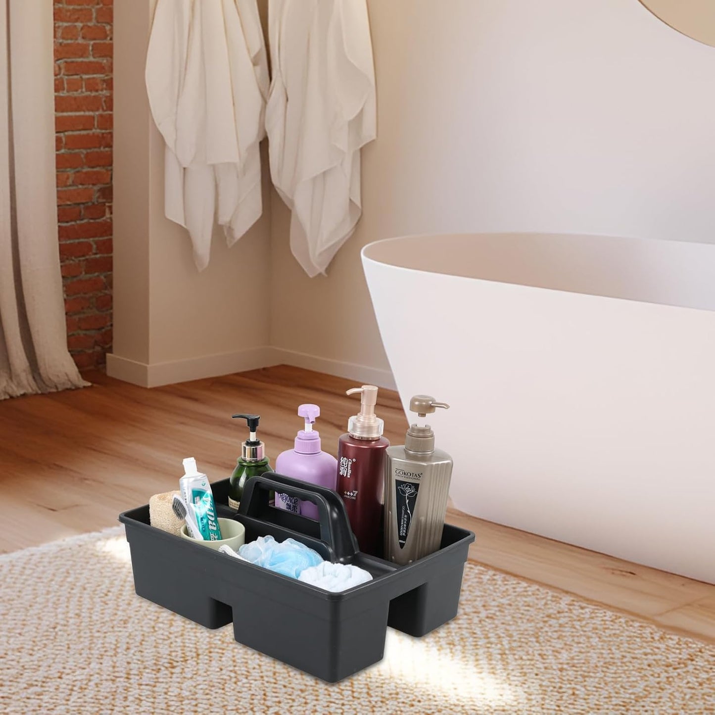 6 Packs Plastic Cleaning Caddy Organizer with Handle, 3-Compartment Portable Plastic Cleaning Caddies