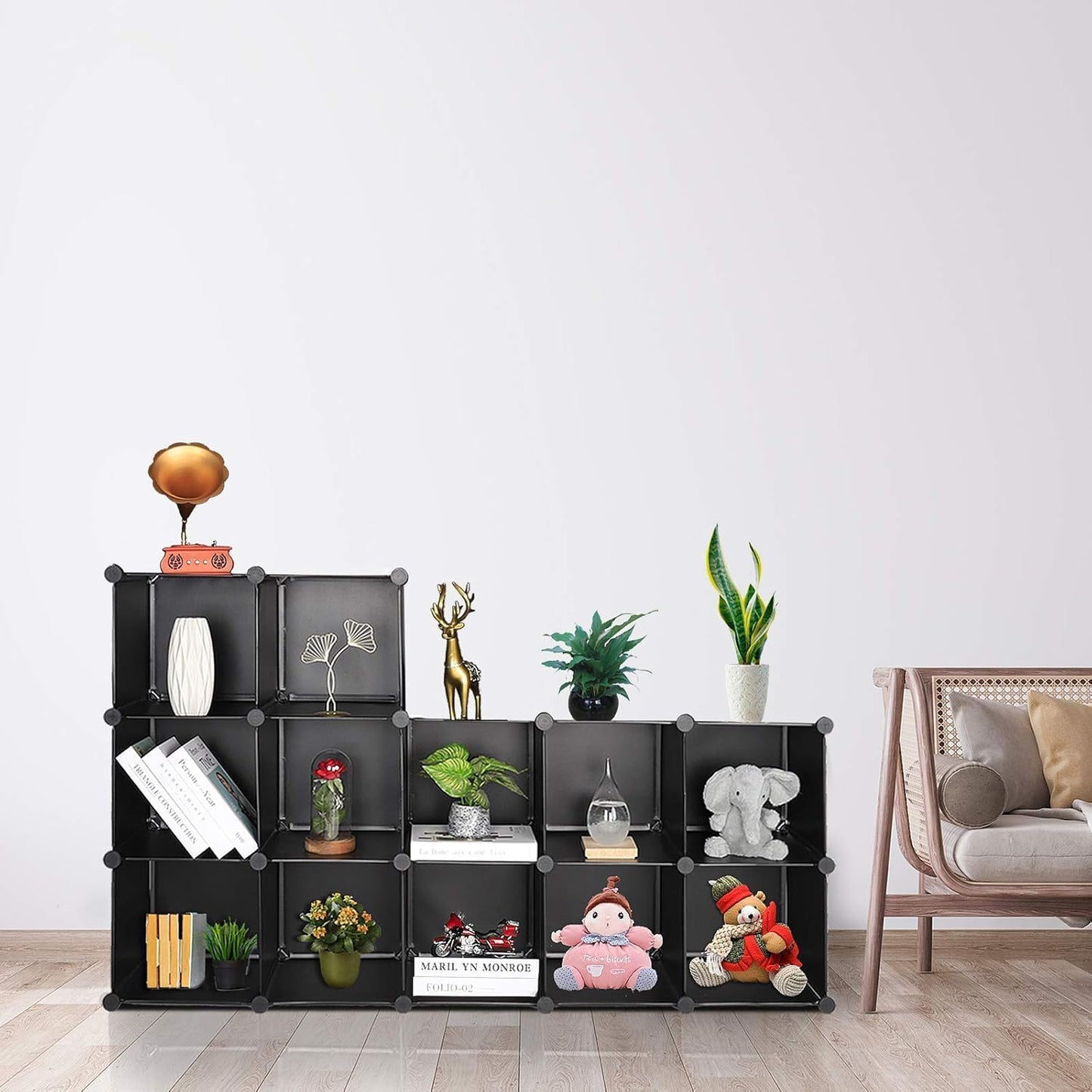 TUMUCUTE Cube Storage Organizer, DIY Plastic Closet Cabinet Modular Bookcase, Storage Shelves for Bedroom Living Room, Office（12-Cube，Plastic）