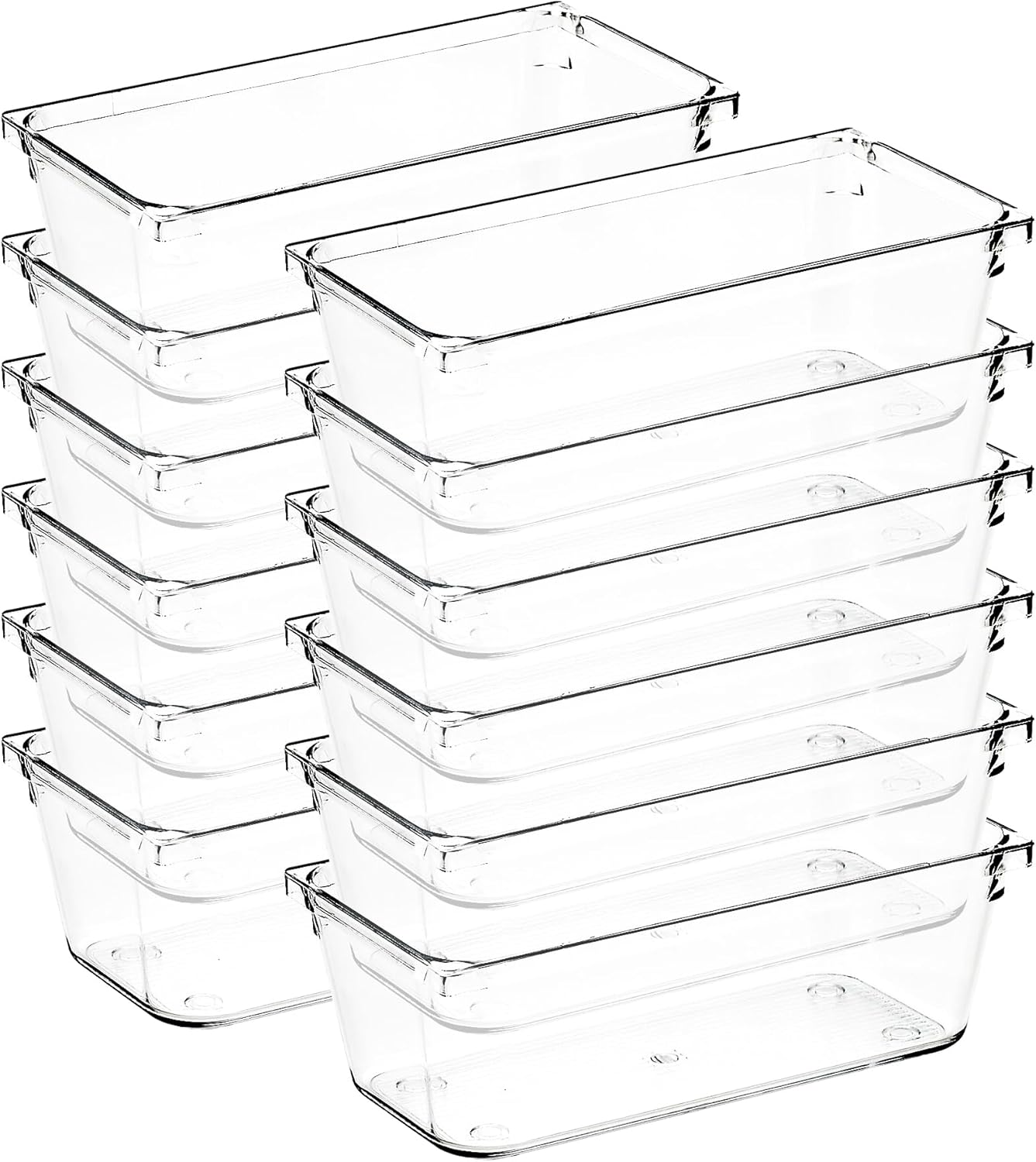 12 Pack Drawer Organizer - 3" X 6" Clear Acrylic Storage Bins with Non-Slip Pads, Versatile Desk Tray for Makeup, Jewelry, Kitchen, Bathroom, and Office Organization