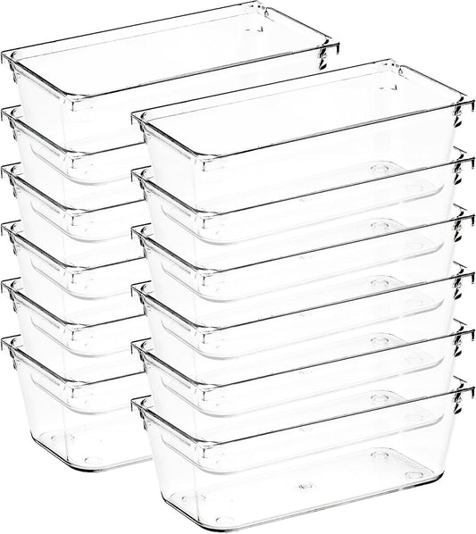 12 Pack Drawer Organizer - 3" X 6" Clear Acrylic Storage Bins with Non-Slip Pads, Versatile Desk Tray for Makeup, Jewelry, Kitchen, Bathroom, and Office Organization