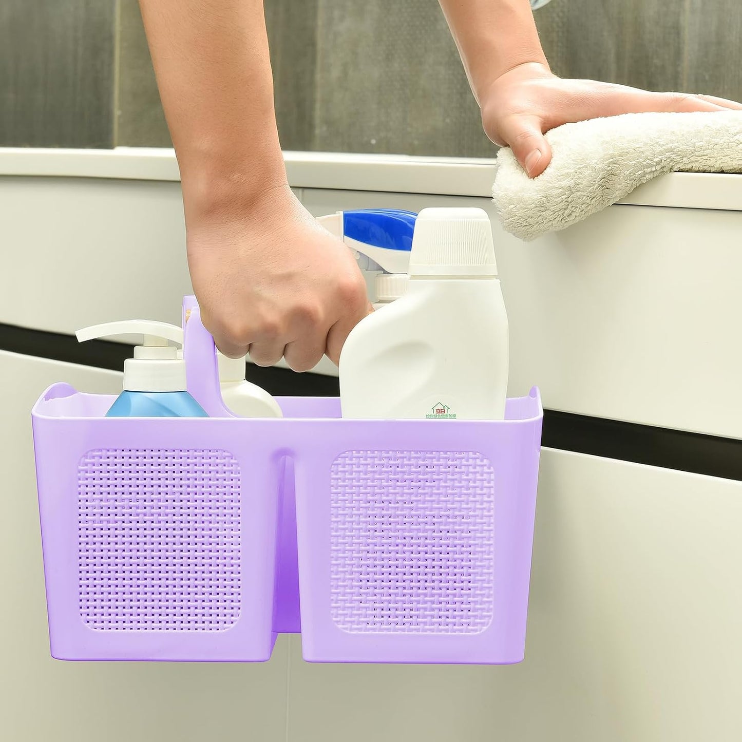 ALINK Portable Shower Caddy Basket with Compartments, Plastic Divided Cleaning Caddy Organizer Storage Tote with Handle for Bathroom, College, Dorm Room Essentials - Purple