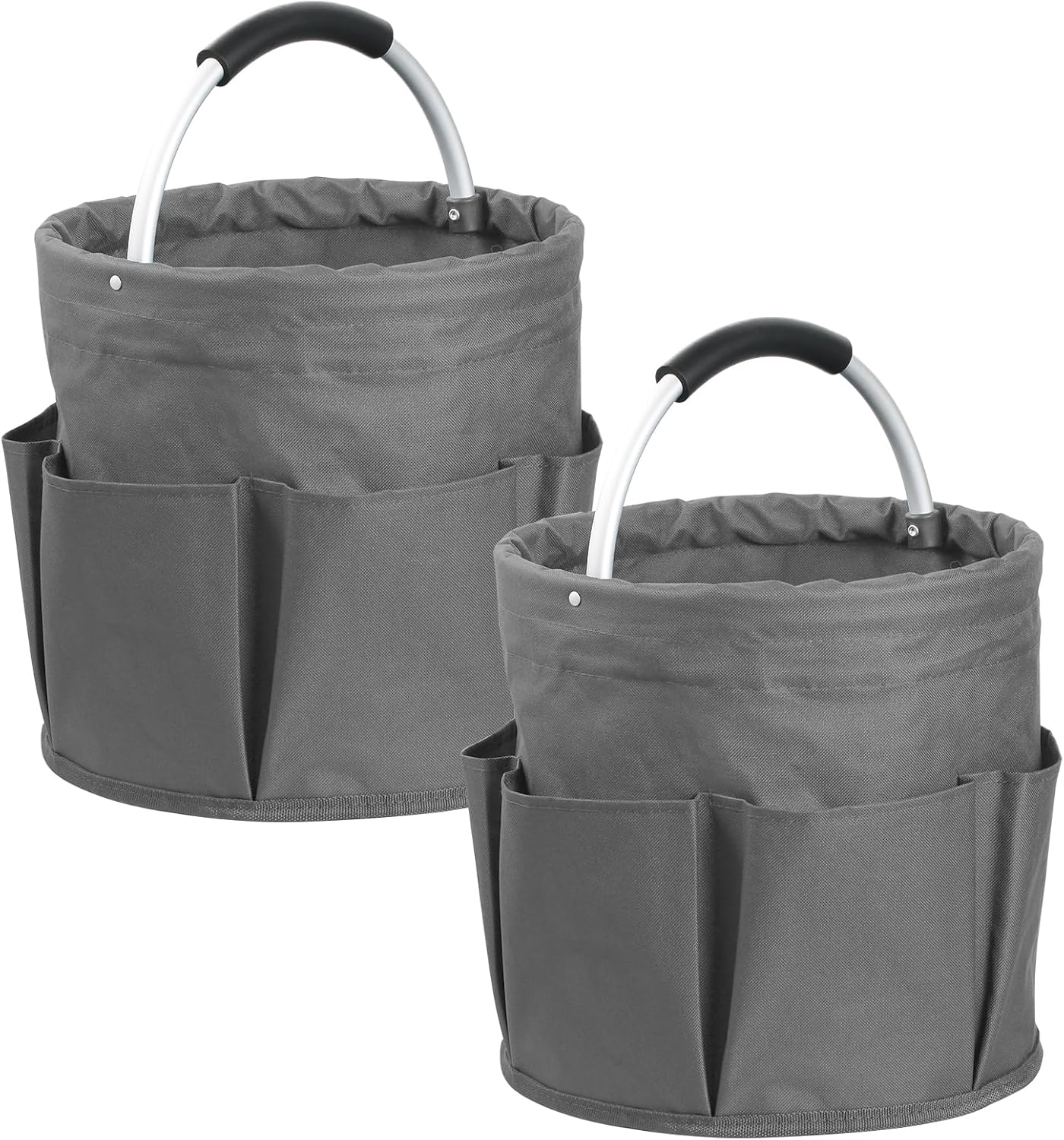 2Pcs Cleaning Caddy with Handle and 6 Pockets, 17L Foldable Cleaning Supply Caddy, Portable Shower Caddy in 600D Oxford Fabric, Multifunctional Storage Basket for Camping, Garden, Dark Gray