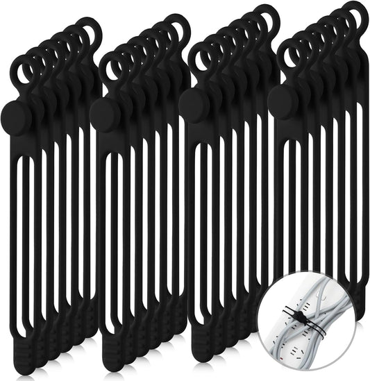 Nuanchu 40 Pcs Silicone Cable Ties Reusable Holder Adjustable Straps Multipurpose Charging Cable Organizer for Fastening Charging Cords Wires(7.1 Inch,Black)