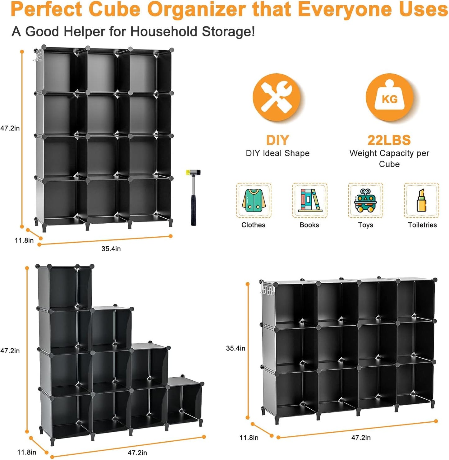 12 Cube Storage Organizer for Clothes, DIY Portable Closet Shelves Clothing Storage for KidsShelves Clothing Storage for Kids