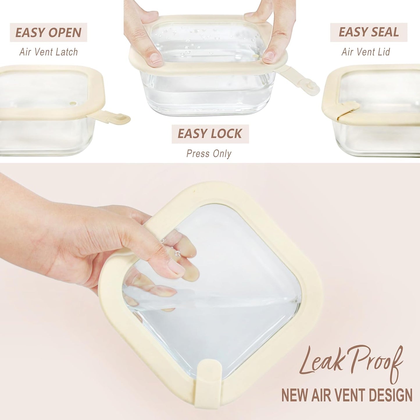 Urban Green Glass Food Storage Containers with Glass Lids, Microwave Safe Food Container Set, Aitight Meal Prep Container Set, BPA Free Colander, LeakProof, 2 Pack