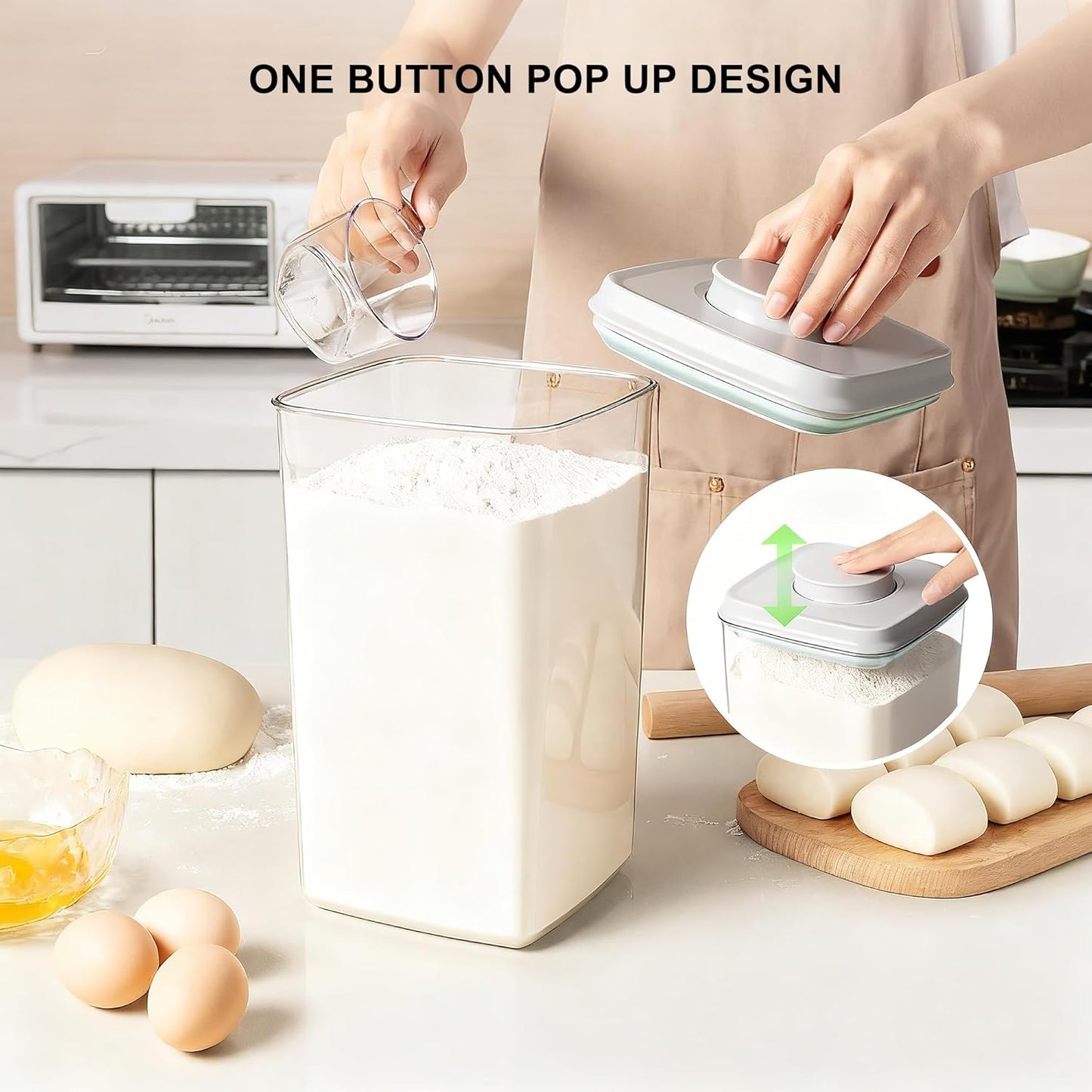 Airtight Food Storage Container with Pop Lid & 130ml Scoop, 4L/4.2qt *4 BPA-Free Cereal, Rice, Flour, Pasta & Snack Container, Stackable & Durable,Kitchen Pantry Organizer