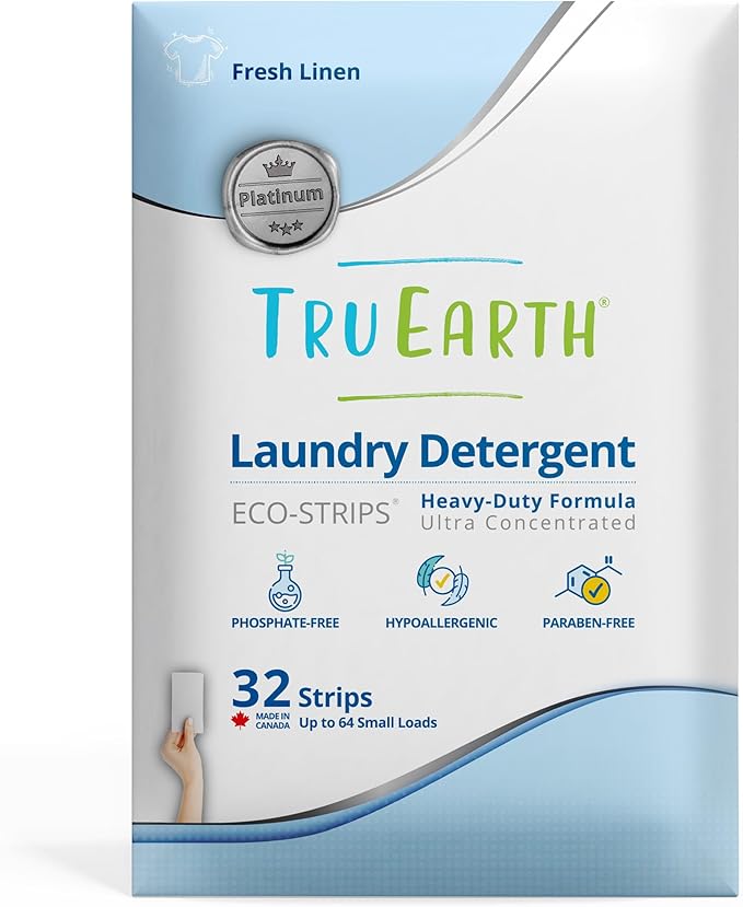 Tru Earth Platinum - Heavy Duty Laundry Detergent Sheets - Up to 64 Loads (32 Count), Fresh Linen Scent - Ultra-Concentrated Formula - Eco-Friendly Laundry Sheets