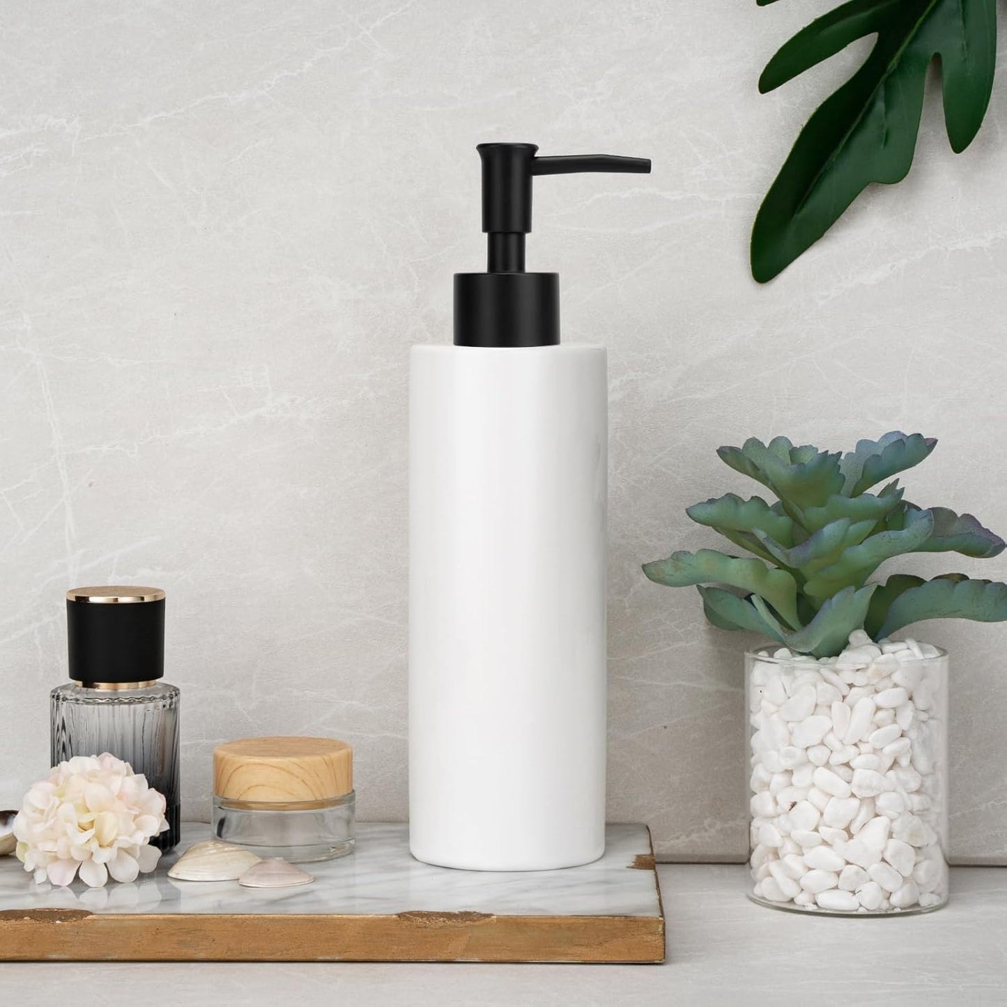 Ceramic Soap Dispenser 11.8oz Liquid Ceramic Soap Pump Dispenser for Bathroom, Refillable Dish Soap Dispenser for Kitchen