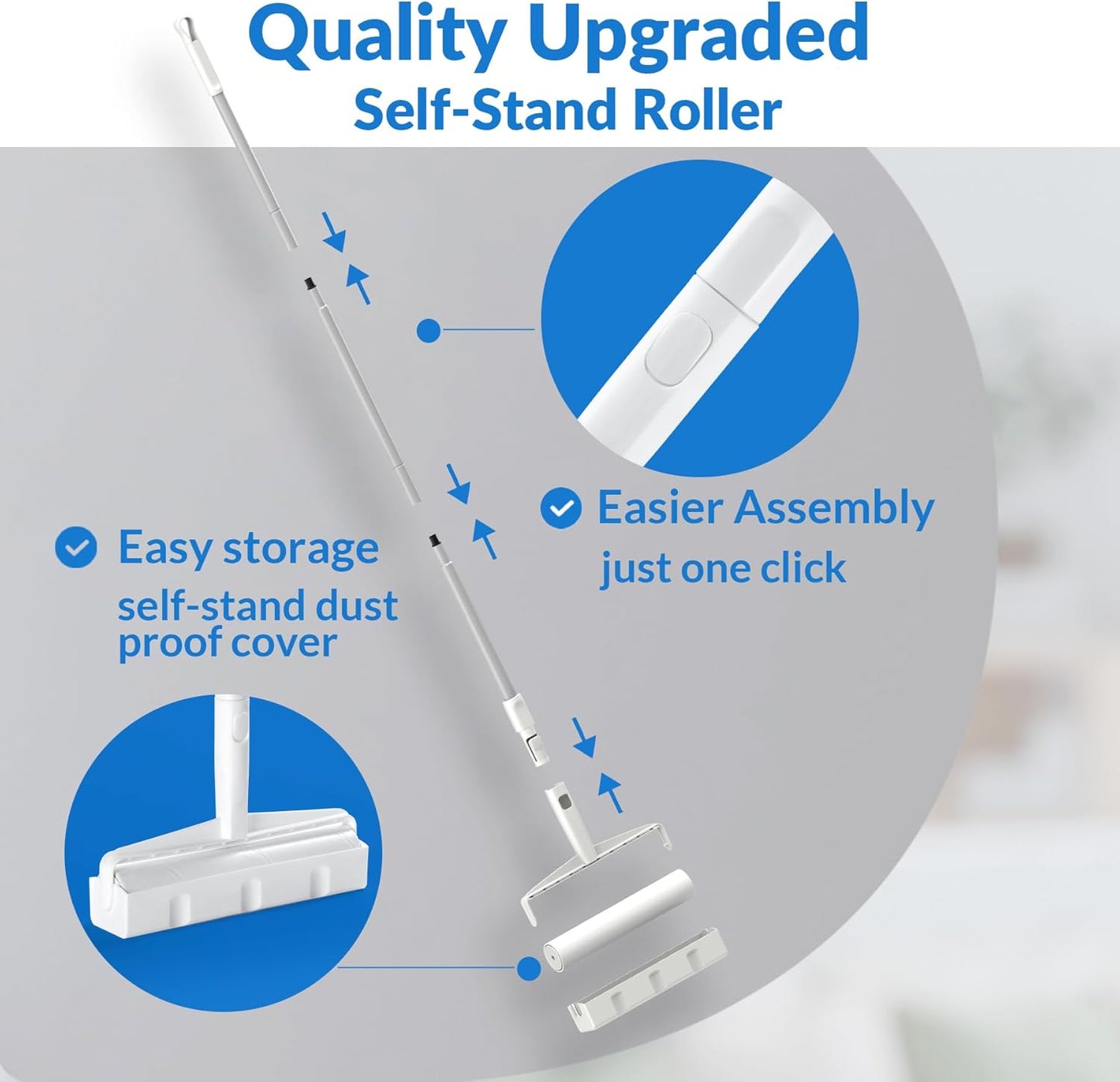 DELOMO Large Lint Roller for Floor & Carpet – 9.45" Extra Sticky Long Handle Roller with 360 Sheets, Easy-Peel Sticky Roller Mop for No-Bending Cleaning of Pet Hair on Couch, Furniture, Bed, Rug