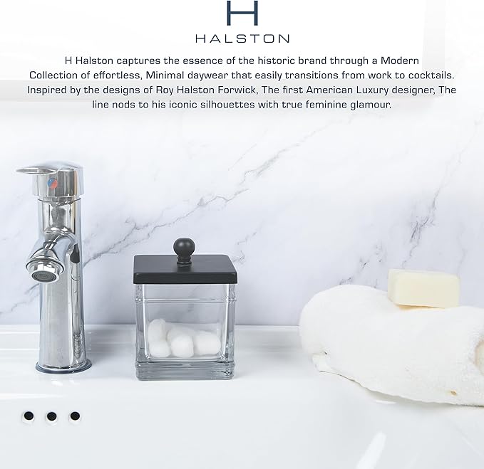 Clear Transparent Hotel Style Apothecary Tempered Glass Canister Jar W/ Matte Black Metal Lid Cover, Classic Countertop Organizer for Cotton balls/pads, Floss Picks, Makeup Storage