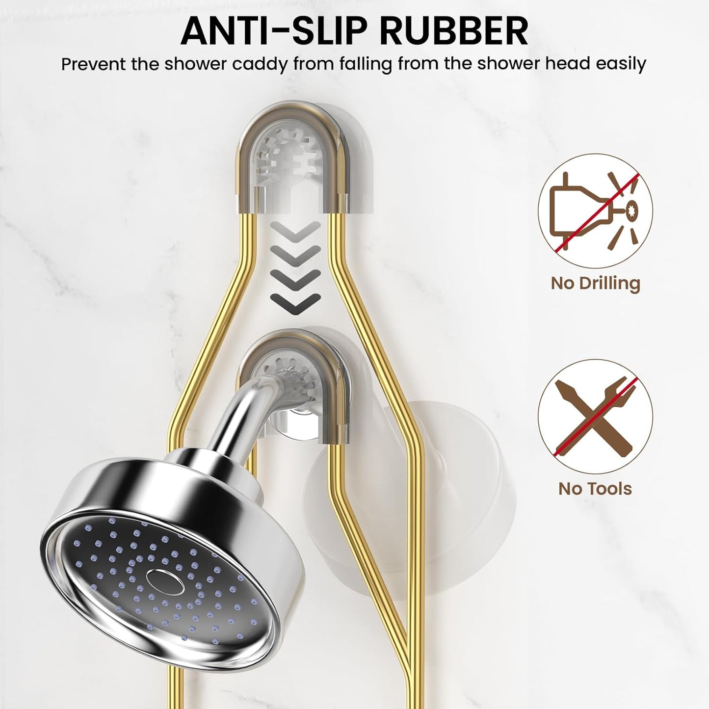 Shower Caddy Hanging Adjustable Shower Caddy, Rustproof Shower Organizer Extended Length Showers Caddy Over Shower Head with Hooks Soap Holder, Large Capacity Anti-Swing Bathroom Organizer, Gold