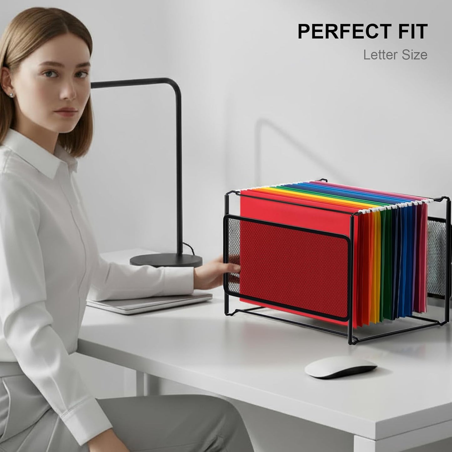 Comix Hanging File Organizer, Letter Size File Folder Organizer with Metal Mesh, Space-Saving File Folder Storage Box for Home Office Supplies