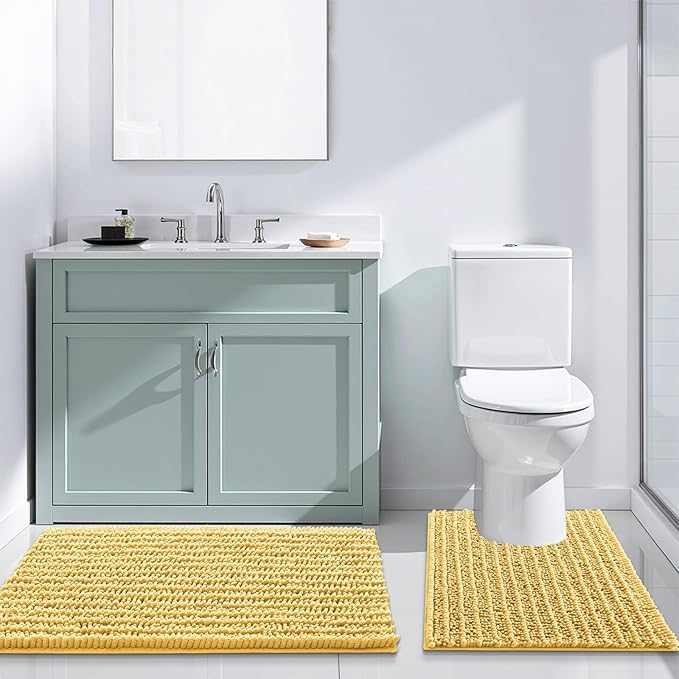 Arotive Luxury Round Chenille Bathroom Rug Mat, Extra Soft Thick Absorbent Shaggy Bath Rugs, Non-Slip Machine Wash Dry Plush Bath Mats for Bathroom, Shower and Tub, 24x24, Yellow