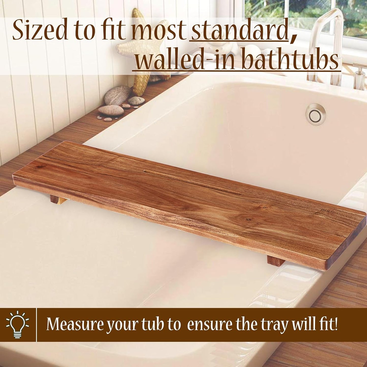 Premium Acacia Wood Bathtub Tray Caddy with Adjustable Legs, Minimalistic Design Bath Tray for Tub, Bathtub Accessories, Fit Standard and Against Wall Bath Tubs, Gift Idea for Women