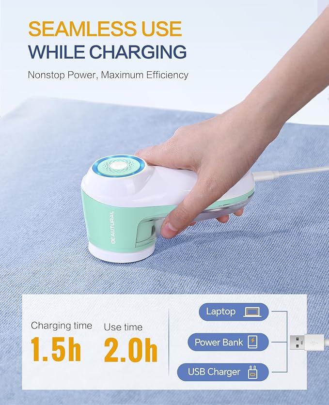 BEAUTURAL Fabric Shaver, Rechargeable Lint Remover for Clothes, Electric Lint Shaver with 6-Leaf Blades, Sweater Shavers to Fuzz, Lint Balls, Pillings, Bobbles for Clothes and Furniture