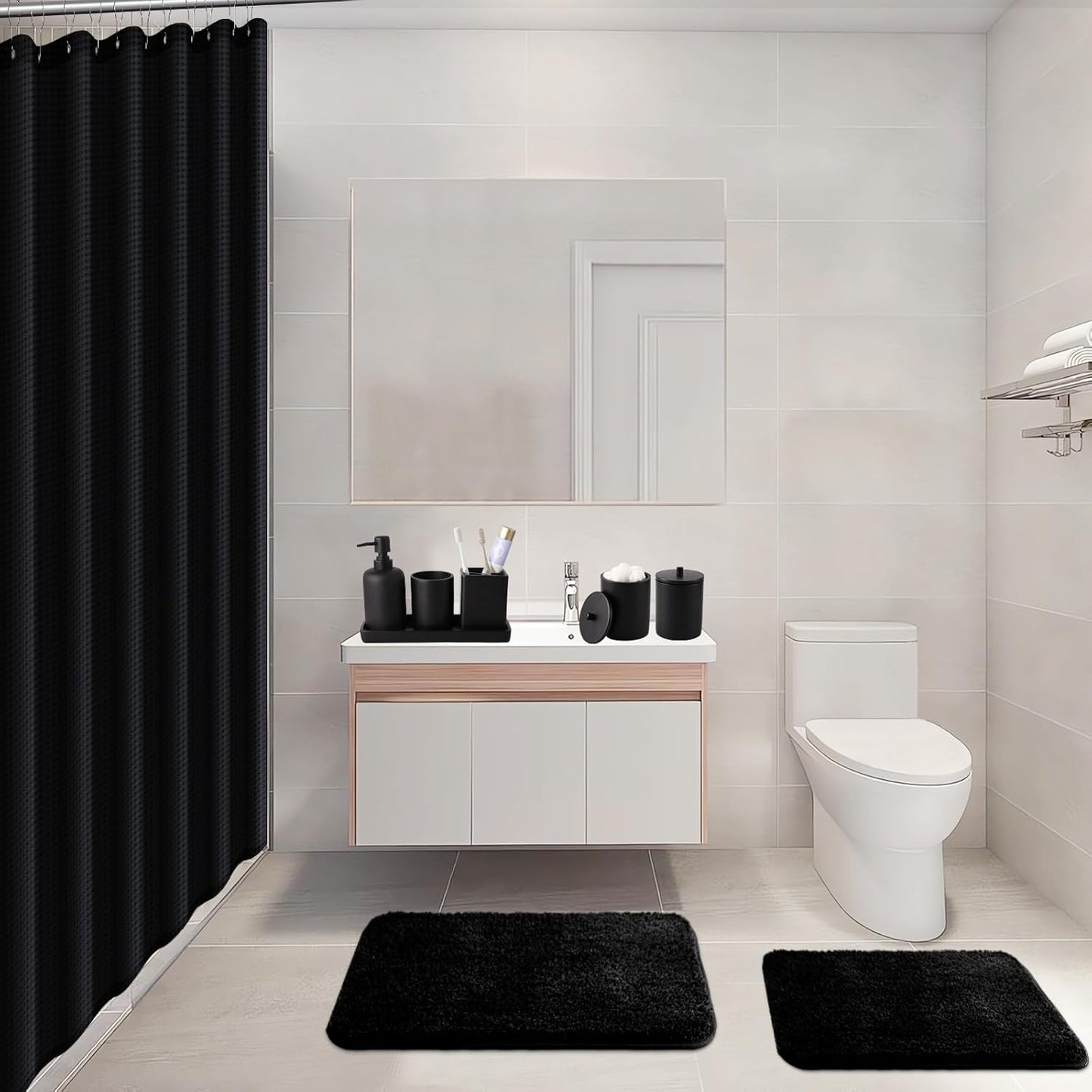 21 Pcs Bathroom Accessory Set with Waterproof Shower Curtain and Non Slip Mat,Resin Bath Set with Toothbrush Holder and Lotion Soap Dispenser,Bathroom Countertop Organizer Set for Home Apartment