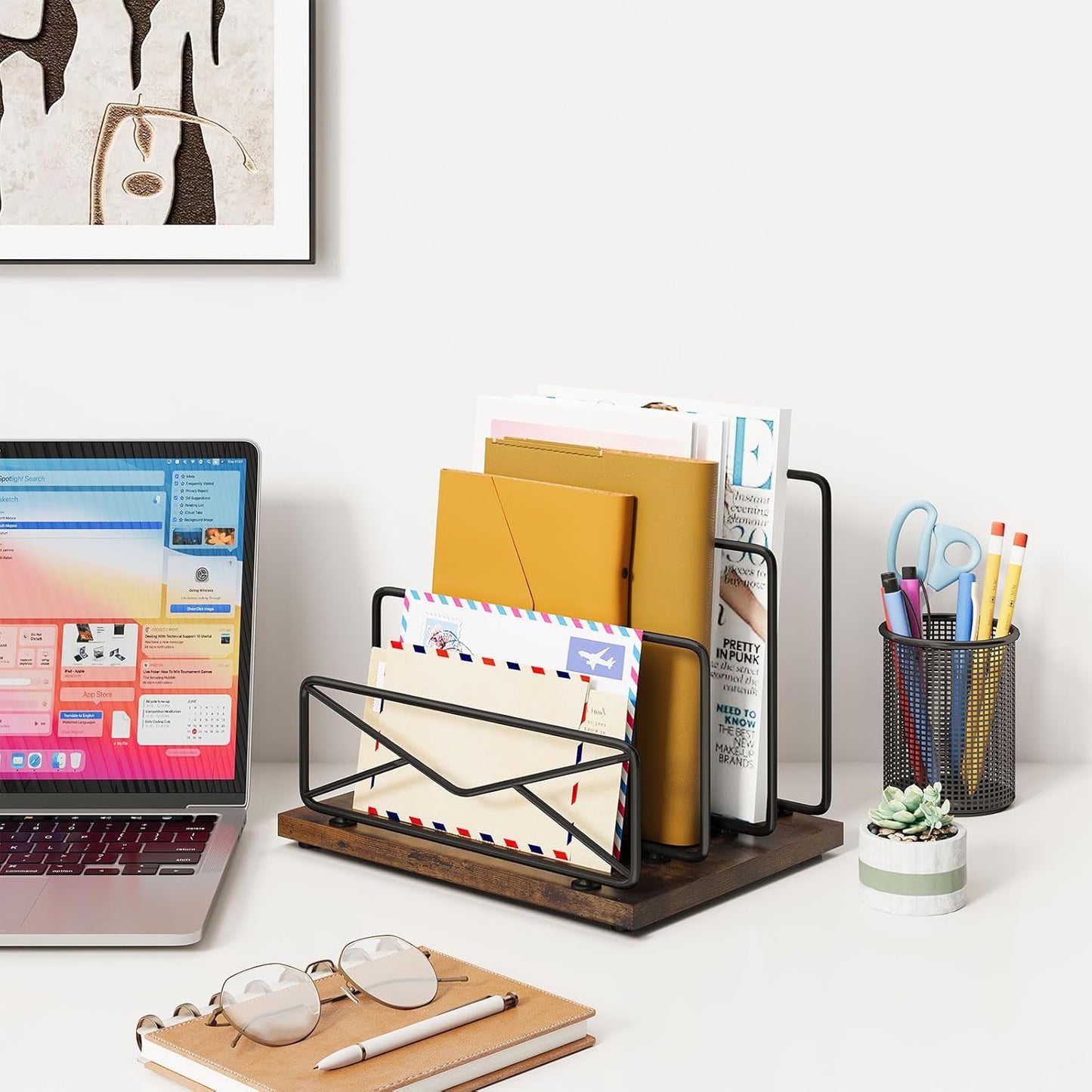 Desktop Mail Sorters Desk Mail Organizer-with 2 or 3 Slot Matte Black Metal Desktop Mail Sorter Metal Storage File Holder Letter Sorter Organizer for Home or Office Desktop (3 Slot)