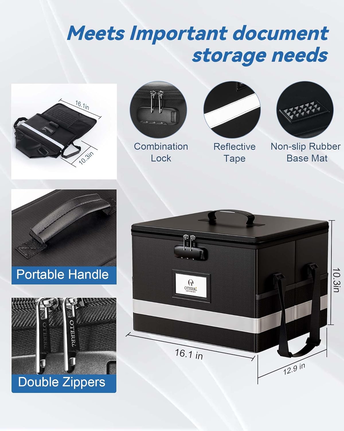 Oterri Large 2 Pack Fireproof Document Box With Lock, Portable File Safe Box Fireproof Waterproof For Hanging Letter&Legal Folders, Office Storage for Important Documents (Black)