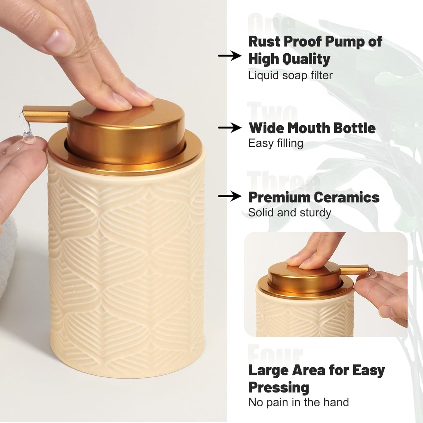 Ceramic Bathroom Accessories Set, 4 Pcs-Includes Lotion Soap Dispenser, Toothbrush Holder, Vanity Tray, and Tumbler, Modern Bathroom Decor Organizer with Soap Dish, Apothecary Jar, Beige Color