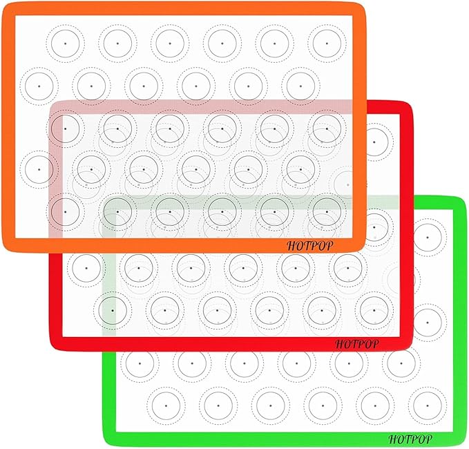 HOTPOP Silicone Baking Mats 0.75mm, Non-Stick Macaron Silicone Baking Mats - Silicone Sheet for Bake Pans and Rolling with Outlines for Pastries (3 HALF SIZE)