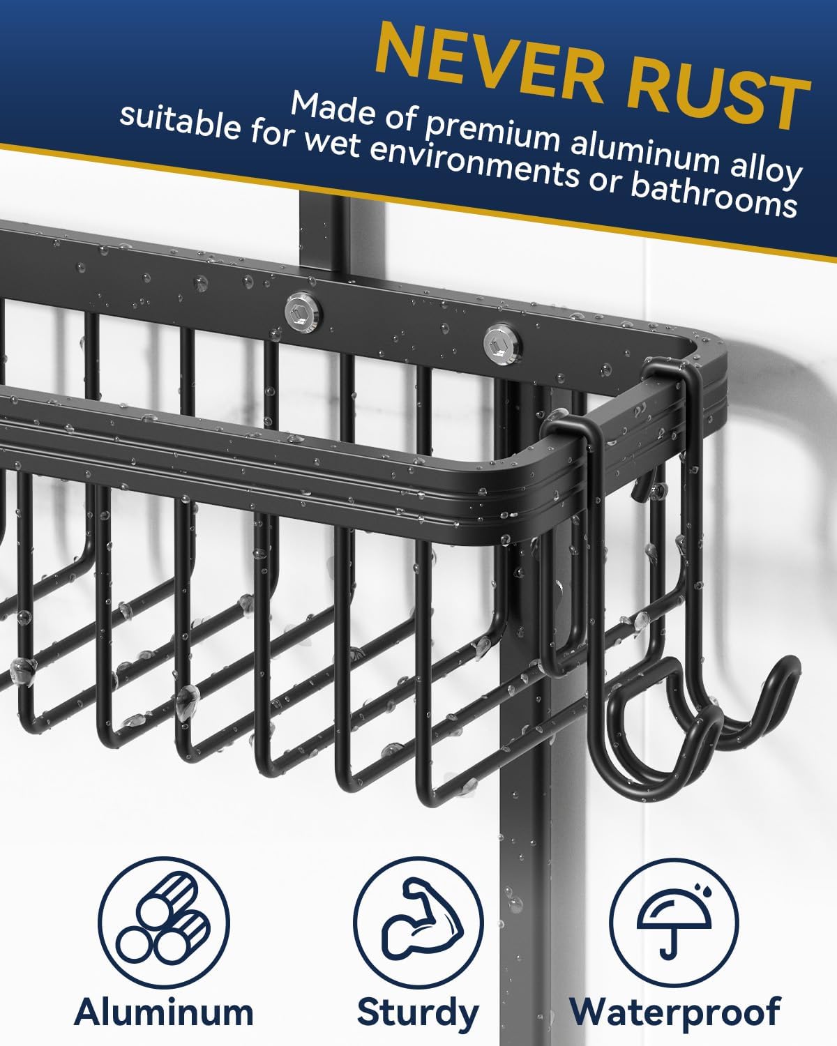 YASONIC Shower Caddy Hanging, Never Rust Shower Organizer Hanging, Aluminum Shower Racks for Inside Shower with Hooks for Razor, Bathroom Organizers and Storage with Soap Holder, Black