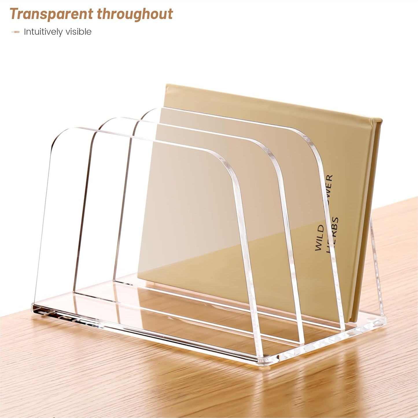YUXUN Clear Acrylic Desktop File Sorter Organizer,Upright File Organizer, 3-Section Bookshelf for Home Office & Classroom