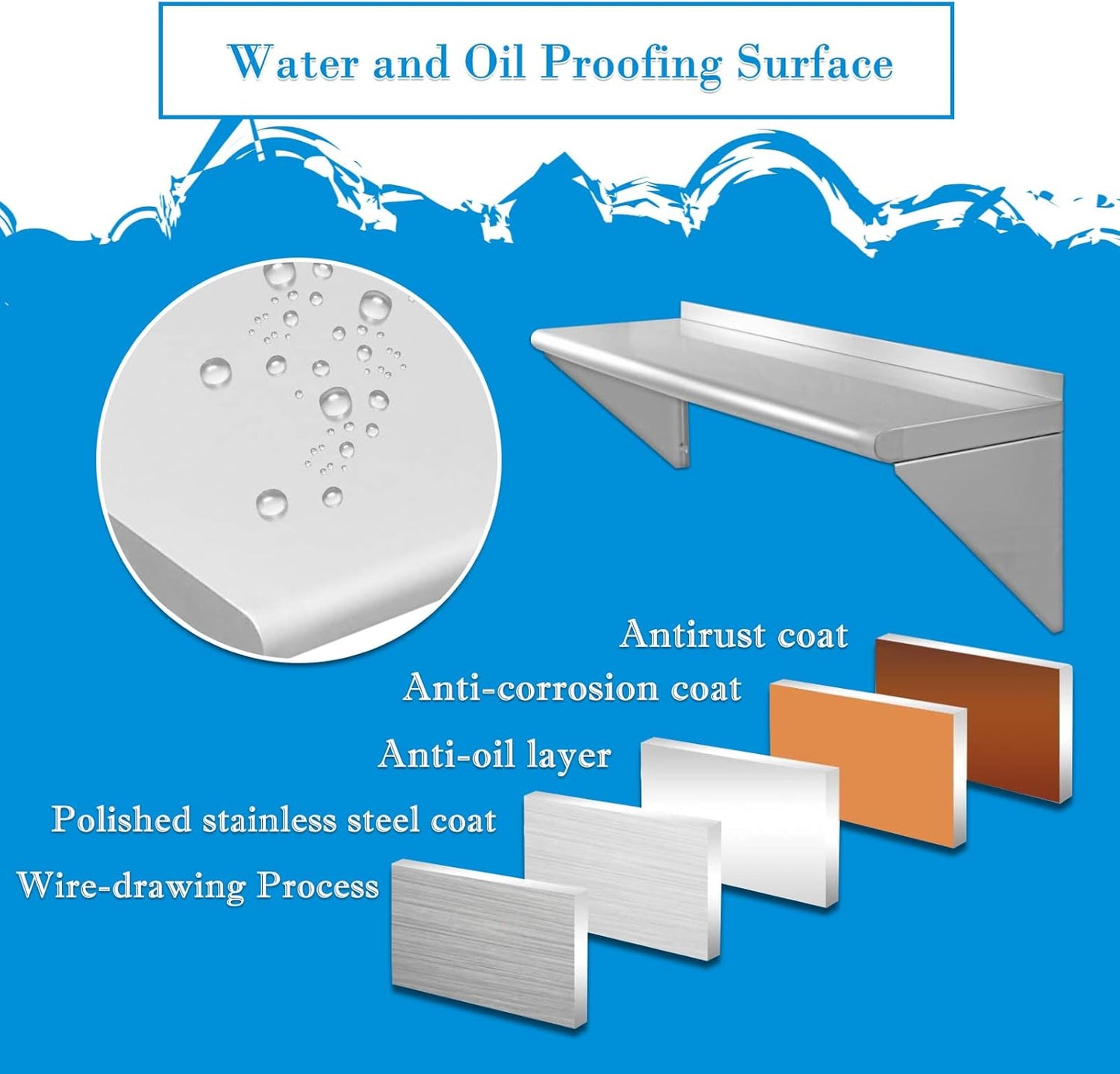 12''x36'' - 2PACKS Wall Mounted Stainless Steel Shelf NSF Commercial Metal Wall Mount Floating Shelving for Kitchen, Restaurant, Food Truck,Garage,Washrooms,Home&Hotel