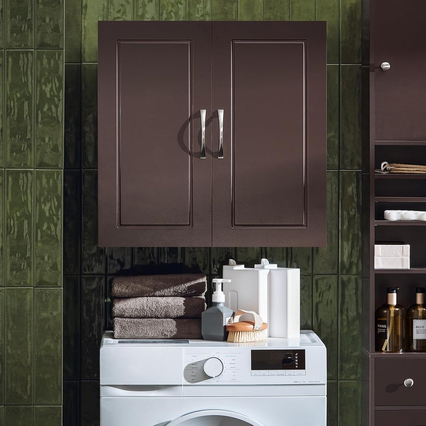 SoBuy Wall Cabinet Laundry Room, Medicine Cabinet for Bathroom Kitchen Garage,Floating Cabinet Hanging Storage with Adjustable Shelf, Brown FRG231-BR
