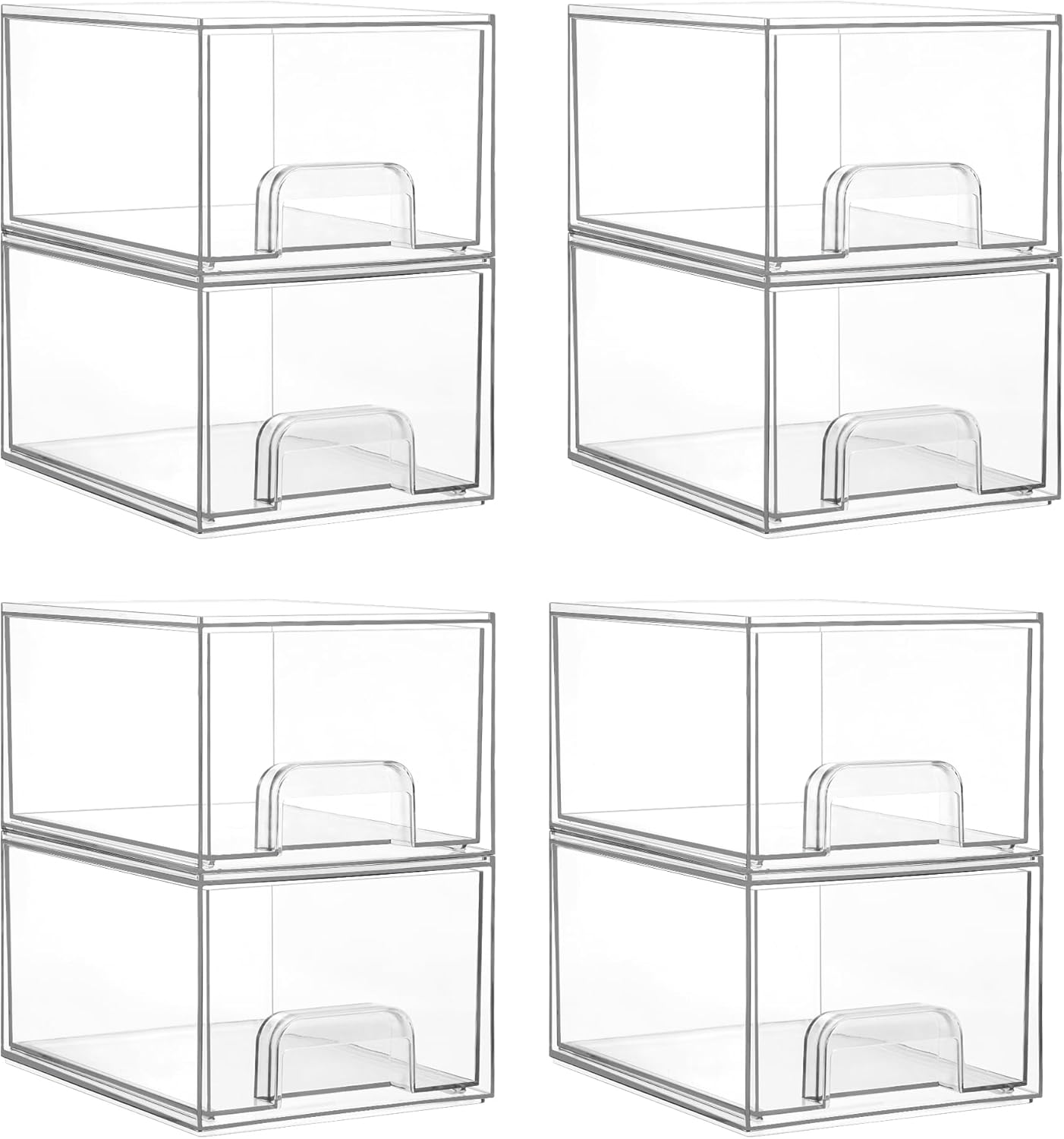 Vtopmart 8 Pack Small Clear Stackable Storage Drawers,Acrylic Bathroom Makeup Organizer,Plastic Storage Bins For Vanity, Undersink, Kitchen Cabinets, Pantry, Home Organization