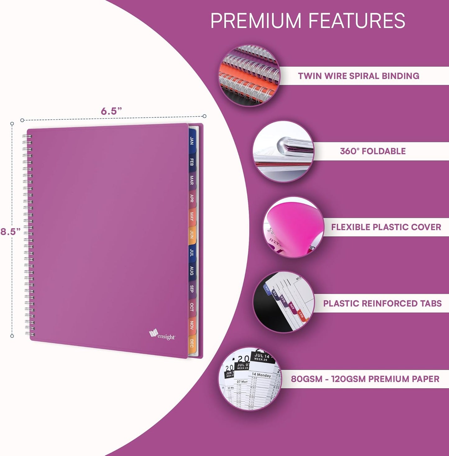 Ensight 2026 Appointment Book and Planner 6.5" x 8.5" Large Hourly Weekly Daily Schedule Book with Tabs, 30 Minute Time Slots, Magenta Calendar Organizer Jan 2026–Dec 2026 Appointment Planner - Magenta