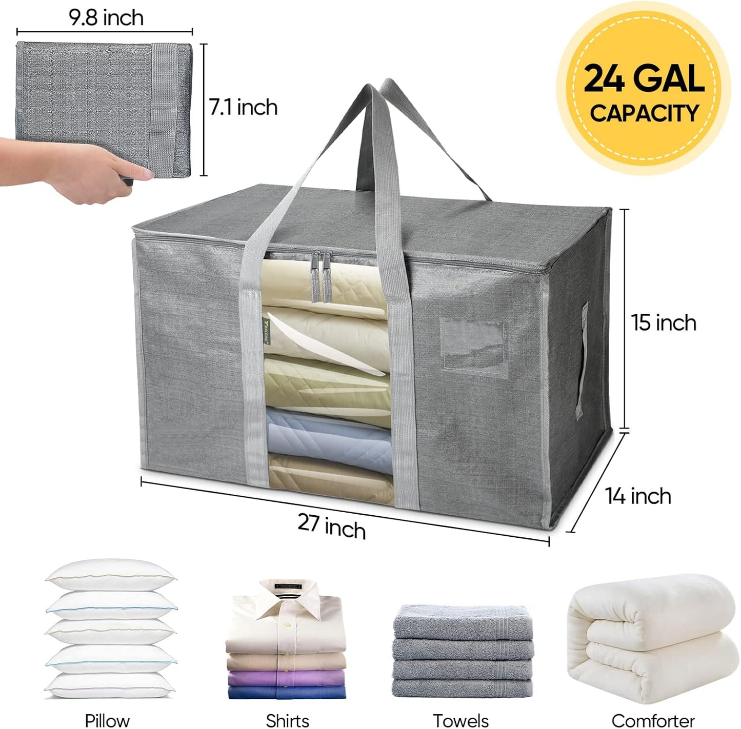 BALEINE 8-Pack Oversized Moving Bags with Reinforced Handles, Heavy-Duty Storage Tote Moving Supplies for Packaging, Camping (Gray w/Window, 8-Pack)