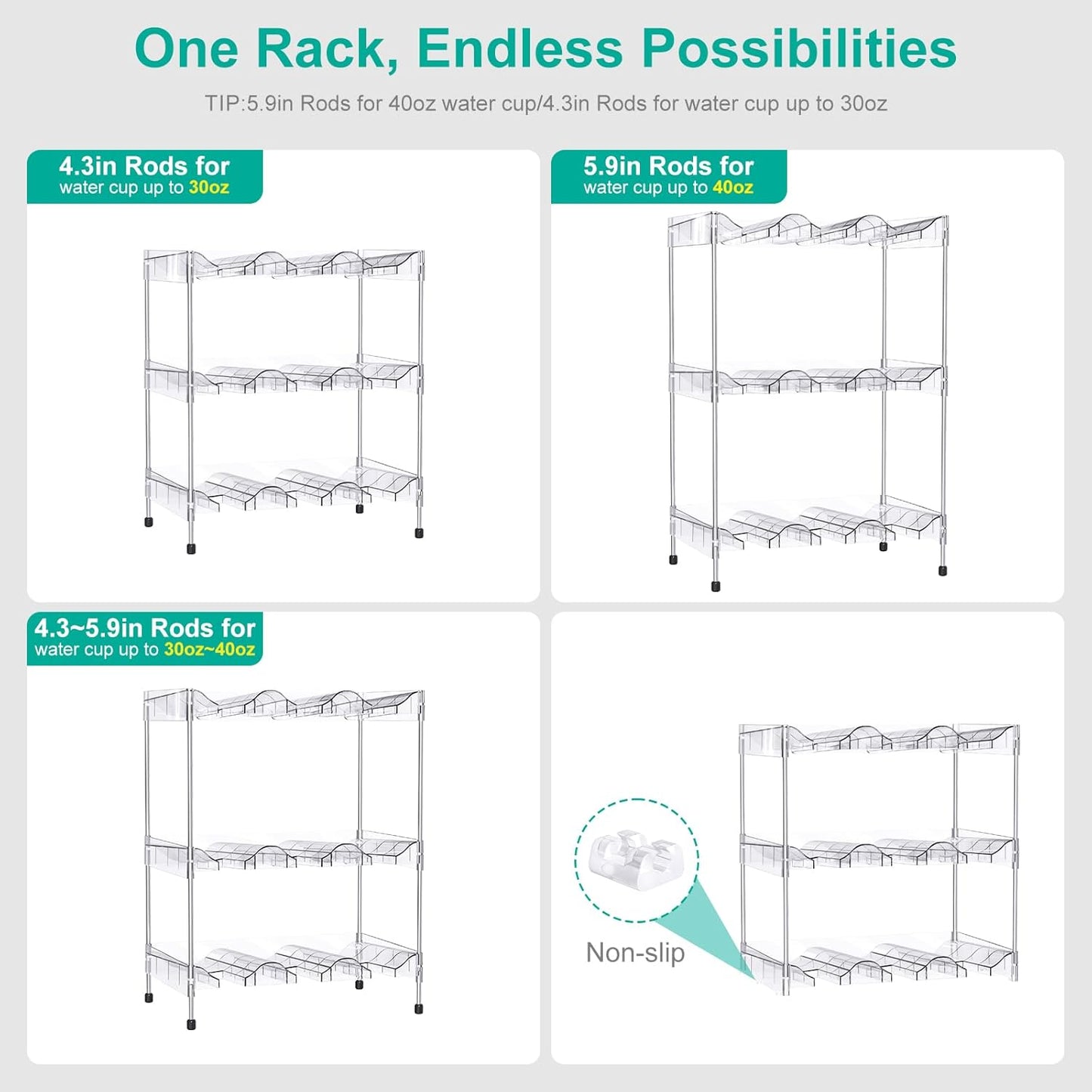 Reusable Stackable with Handle Compartment Water Bottle Tumbler Organizer for Stanley 40oz with Handle Cup, Stanley Accessories for Pantry, Cabinet & Kitchen Organization and Storage,3 Tier Hold 9