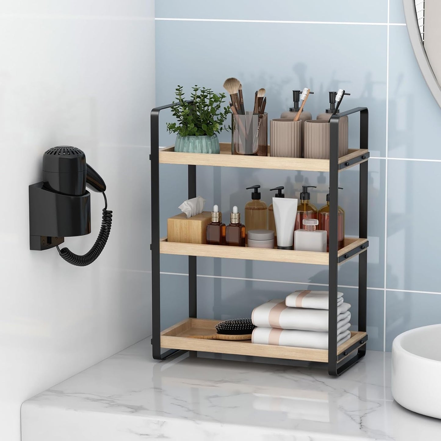 Bathroom Counter Organizer,Bathroom Countertop Organizer,Counter Shelf,Countertop Storage,Organization and Storage,Makeup Shelf,Sink Caddy(Burlywood 3 Tier)