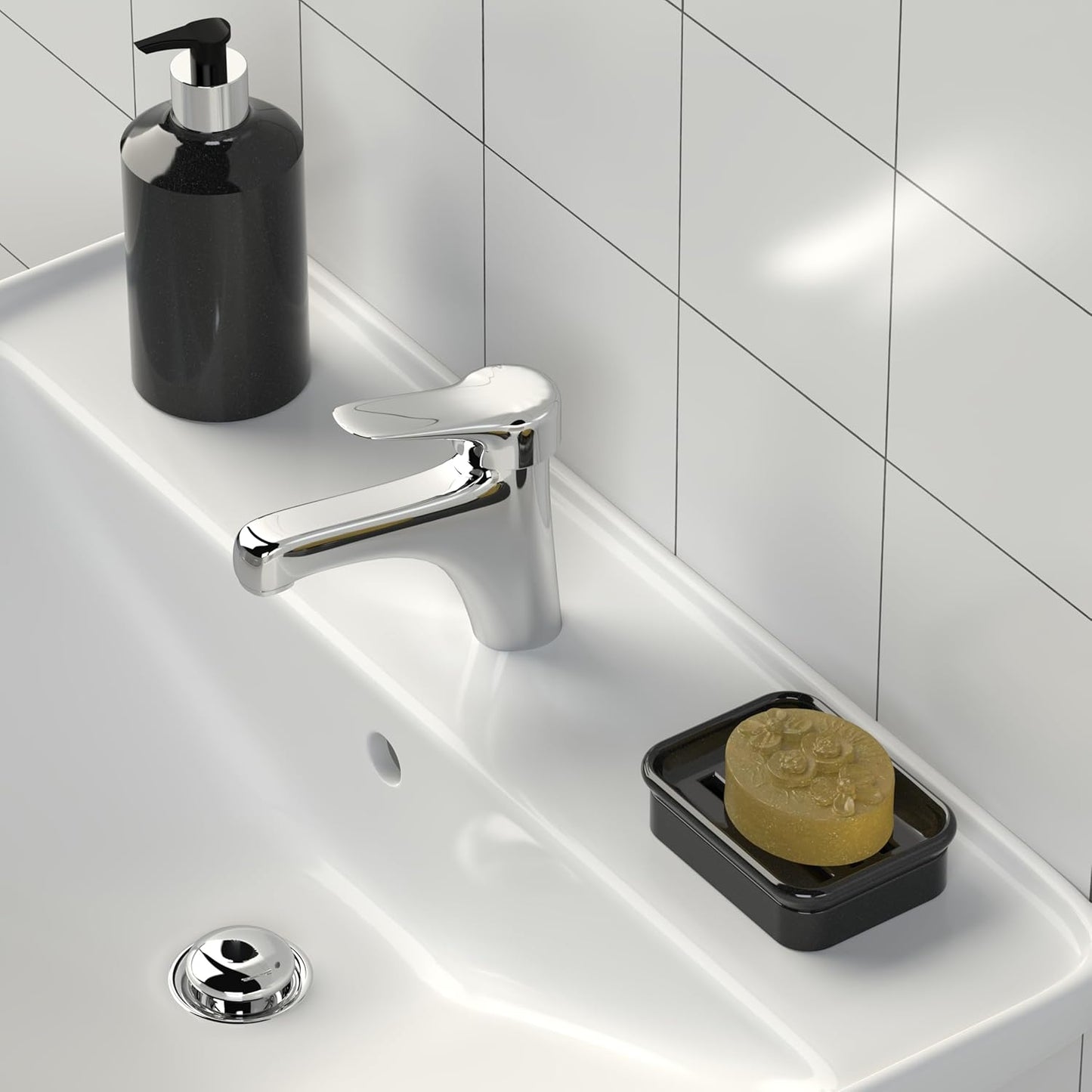 Composite Granite Soap Dish, Double Layer Strainer Soap Holder, Suitable for Kitchens, Bathrooms, and Bar Sinks, Durable Soap Holder for Shower, Best Place for Your Soap Bar (Black)