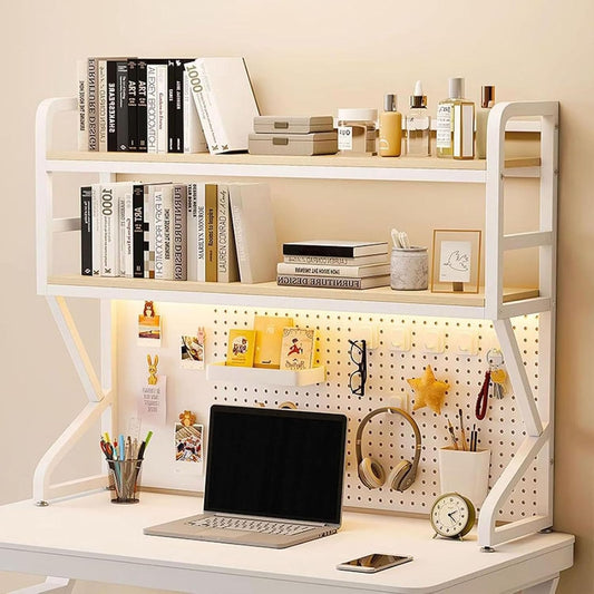 Modern Pegboard Storage Display Rack, Metal Desktop Organizer Rack,for Home Office Dorm Furniture Wood Hutch Bookcase