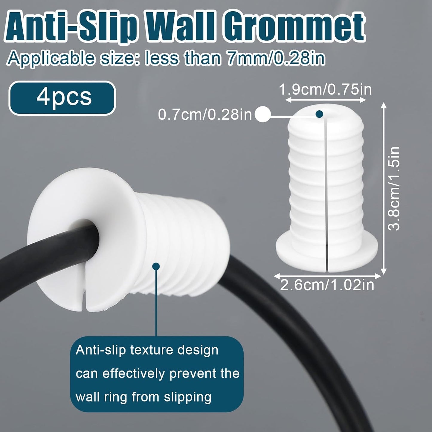 4pcs 3/4 Inch/19mm Wall Cable Grommets for Starlink, Durable Silicone Cable Routing Kit Anti-Slip Wall Bushing Grommet for Ethernet/TV Wires Protection Accessories (White)