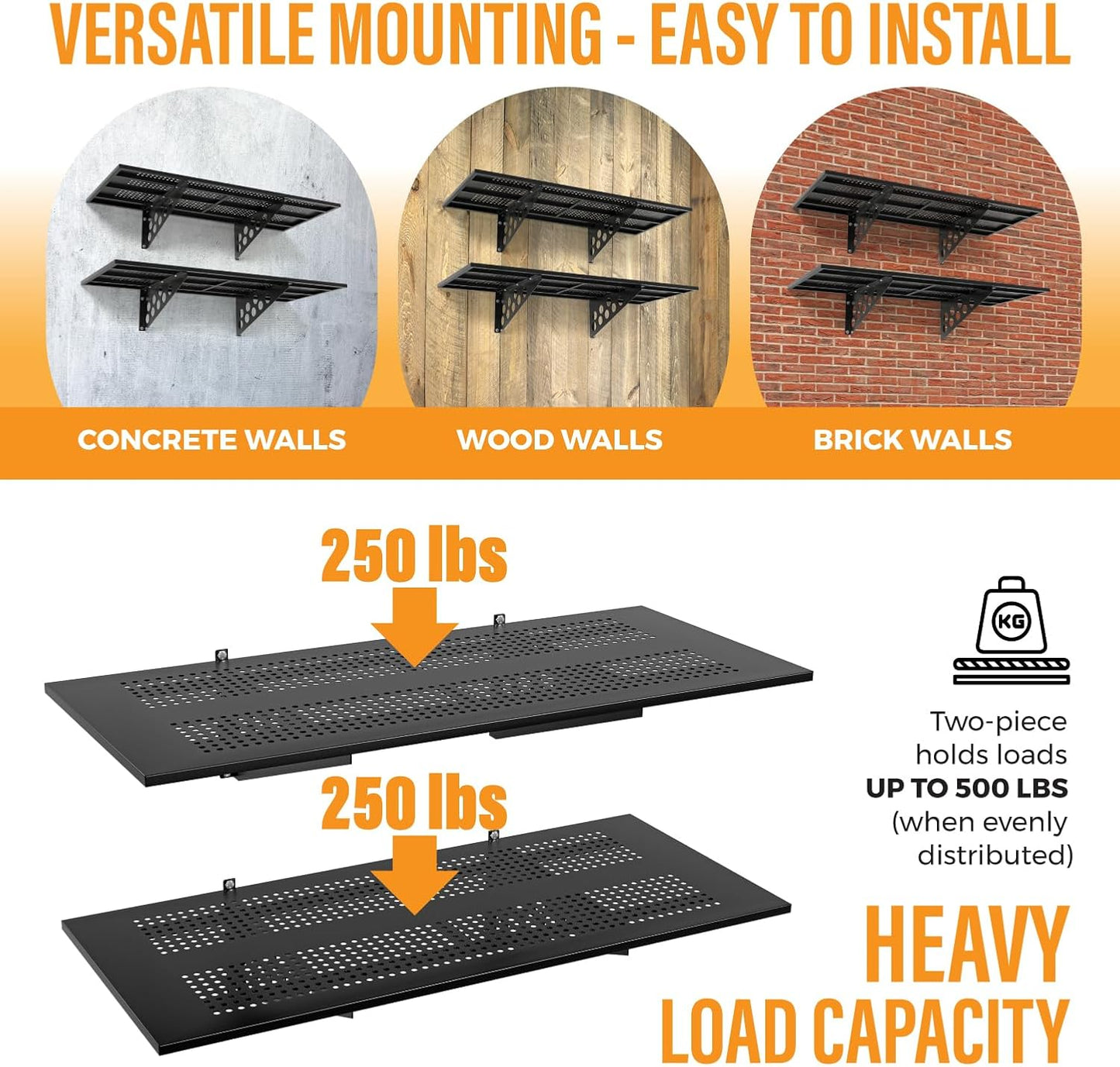 4 Pack 1,5x4ft Heavy Duty Garage Wall Shelving, Garage Shelving Wall Mounted, Storage Rack with Hooks (Black)