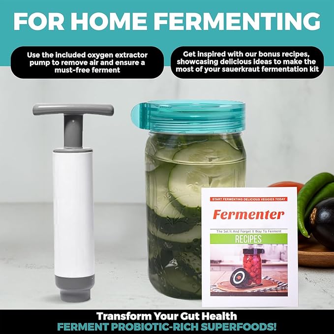 Fermentation Starter Set, Includes 3 Airlock Fermentation Lids and 3 Glass Weights, Sauerkraut Fermenting Kit for Wide Mouth Mason Jar, Pickles, Vegetables, & Kimchi Making Kit