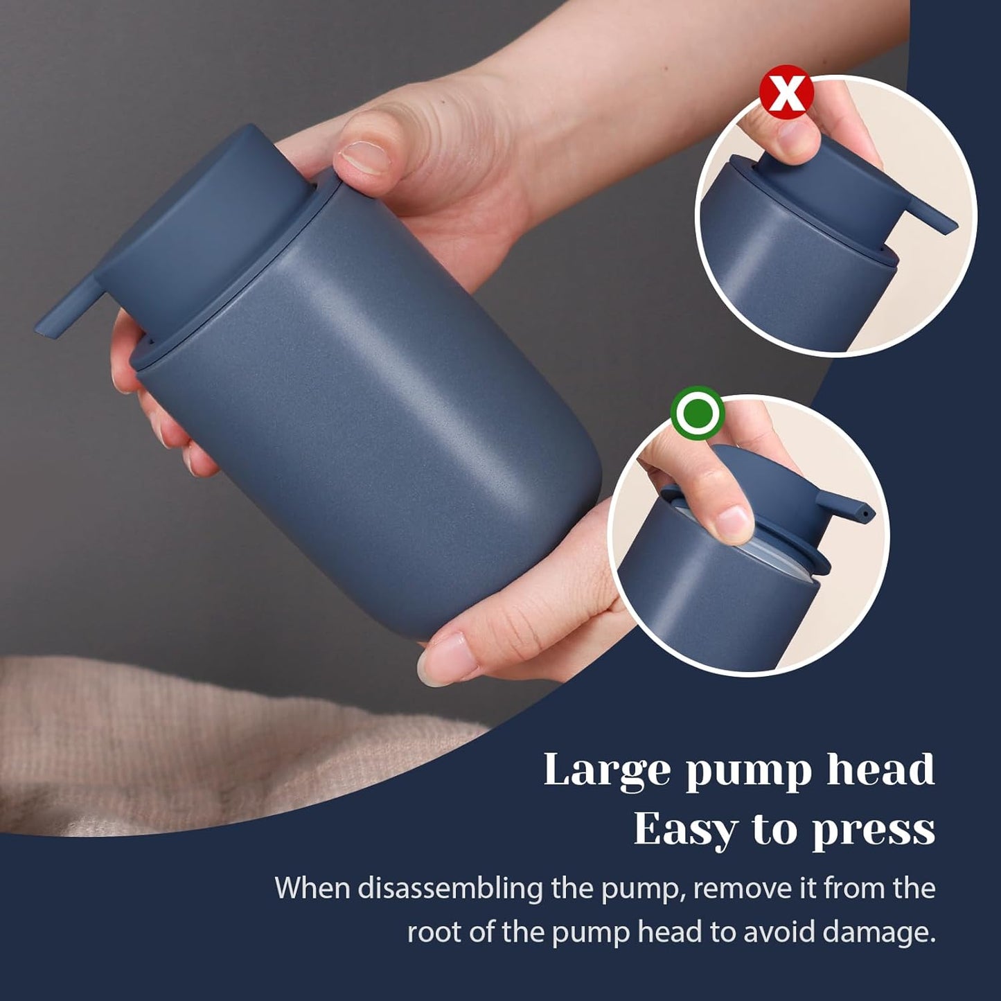 INGOFIN Ceramic Soap Dispenser Set, 2 Pack (12 oz) Bathroom Hand Soap Dispenser with Pump, Liquid Hand and Dish Dispenser Set with 8 Pcs Clear Stickers, for Kitchen -Matte Blue