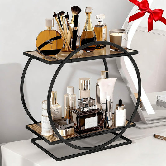 Perfume Organizer for Dresser, Black Bathroom Counter Organizer, 2 Tier Vanity Makeup Organizer, Bathroom Organizer and Storage for Skincare Cosmetic Perfume Display Stand for Bedroom Decor