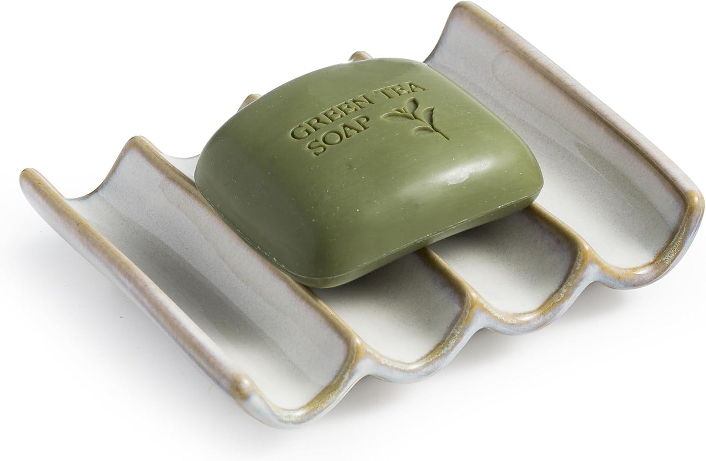 Soap Dish with Self Drain Fluted Design, Bar Soap Holder for Bathroom, Japanese Soap Tray for Shower, Bathroom and Kitchen Sink Organizer, Ceramic Soap Saver, White